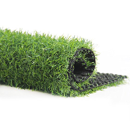 IndoorOutdoor Green three -Toned Artificial Grass wa Natural Tan Thatch and Drainage Holes