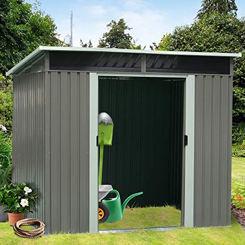 Tidyard Outdoor Garden Shed Galvanized Steel Tool Storage Cabinet with Double Sliding Doors Lawn Care Equipment Pool Supplies Storage Organizers Gray 485 x 94 x 765 Inches L x W x H