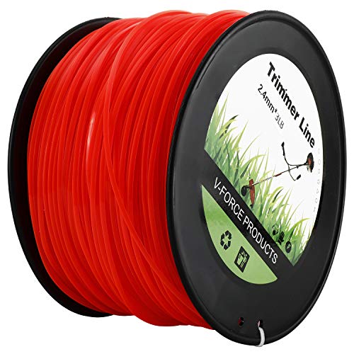 Homend Professional Commercial Grade Square Shaped Nylon String Lawn Trimmer Line Trimmer Replacement Spool for Weed Lawn Grass Yard 3lbs 009524mm 740Foot 225M Red