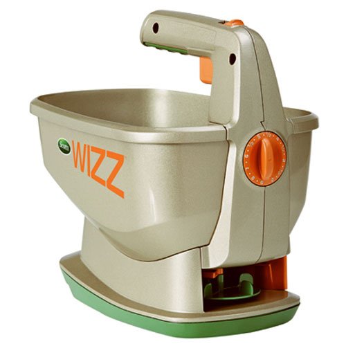 Scotts Wizz Hand-Held Spreader with EdgeGuard Technology - Apply Grass Seed Fertilizer or Ice Melt - Battery Powered - Designed for Use Year Round - Holds up to 2500 sq ft of Scotts Lawn Products