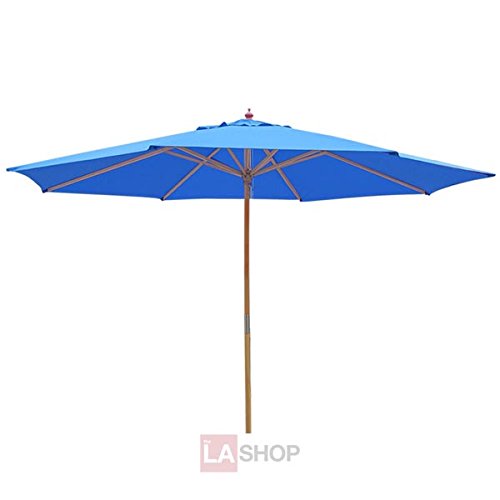 New Sun Shade Backyard Grass Lawn 13ft Waterproof Top Sycamore Wood Umbrella Blue Outdoor 13 Foot Patio Beach