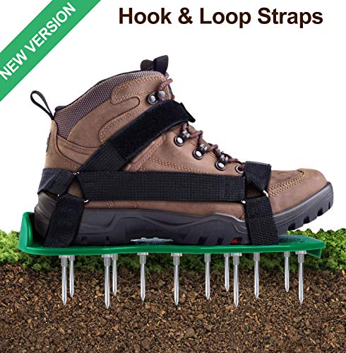 Ohuhu Lawn Aerator Shoes with Hook Loop Straps All New Unique Design Free-Installation Heavy Duty Spiked Aerating Sandals One-Size-Fits-All Easy to Use for Yard Patio Lawn Garden