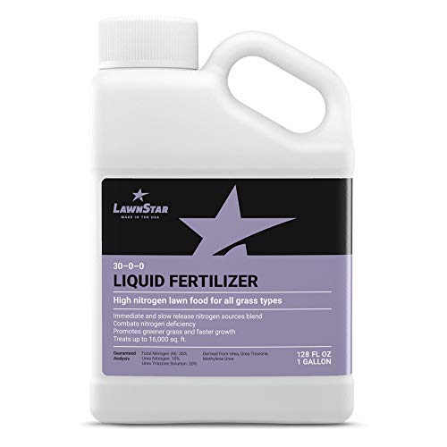 LawnStar 30-0-0 NPK Fertilizer 1 Gallon - Grass Grows Greener Faster - Liquid Lawn Food wSlow Release Nitrogen - High Nitrogen Premium Blend Treats Deficiency All Grass Types - American Made