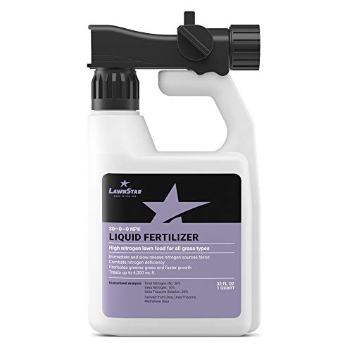 LawnStar 30-0-0 NPK Fertilizer 32 OZ - Makes Grass Grow Greener Faster - Liquid Lawn Food wSlow Release Nitrogen - High Nitrogen Premium Blend Treats Deficiency All Grass Types - American Made