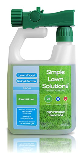 Maximum Green Growth- High Nitrogen 28-0-0 NPK- Lawn Food Natural Liquid Fertilizer- Spring Summer- Any Grass Type- Simple Lawn Solutions 32 Ounce- Concentrated Quick Slow Release Formula
