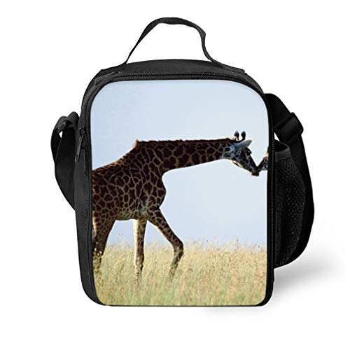 Hipster Portable Lunchbox Handbag for Men Women Adult Giraffe 聽couple Grass Care_016110