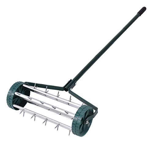 Goplus Heavy Duty Rolling Garden Lawn Aerator Roller Push Spike Aerator Home Grass Steel Handle