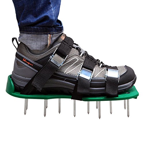 Lawn Aerator Shoes Autley Lawn Aerator Sandals with 3 Straps Zinc Alloy Metal Buckles and Heavy Duty Spikes for Aerating Lawn or Yard