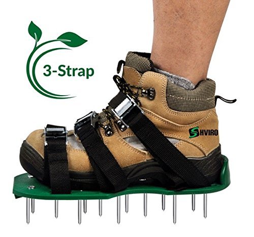 Lawn Aerator Shoes - Best Lawn Spike Aeration Shoes - Dense And Deep Spikes for Effective Soil Aeration - Each Shoe with 3 Durable Straps and Metal Buckles - A Small Wrench as Free Bonus