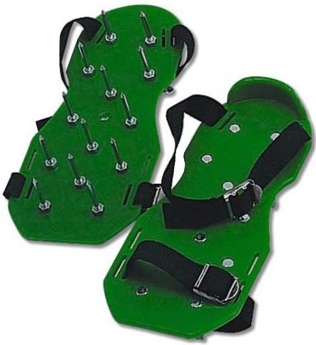 Lawn Aerator ShoesNALAKUVARA Heavy Duty Lawn Grass Yard Aerating Shoes Green Spikes Sandals Foot Shoe Set With Metal Buckles and 4 Velcro Straps Shoelaces