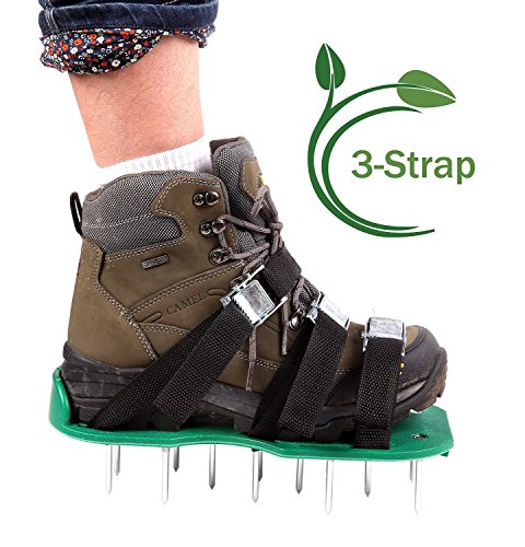 Lawn Aerator ShoesNALAKUVARA Heavy Duty Lawn Grass Yard Aerating Shoes Green Spikes Sandals Foot Shoe Set With Metal Buckles and 6 Velcro Straps Shoelaces