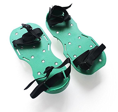 Lawn Aerator ShoesNALAKUVARA Heavy Duty Lawn Grass Yard Aerating Shoes Green Spikes Sandals Foot Shoe Set With Plastic Buckles and 4 Velcro Straps Shoelaces