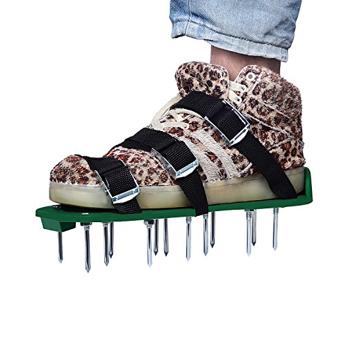 Lawn Aerator Shoes UNIFUN Pair of Spikes Aerator Sandals with Metal Buckles and 3 Straps - Heavy Duty Spikes