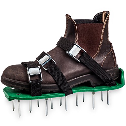 Lawn Aerator Shoes with Metal Buckles and 6 Straps - Heavy Duty Spiked Sandals for Aerating Your Grass or Yard- 2 Long Nails- 2 Extra Spikes Included