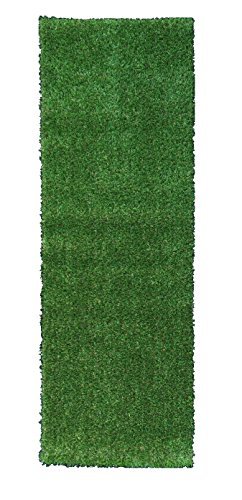 Berrnour Home Grassland Collection Indooroutdoor Green Artificial Grass Turf Solid Design Runner Rug 27&quot X