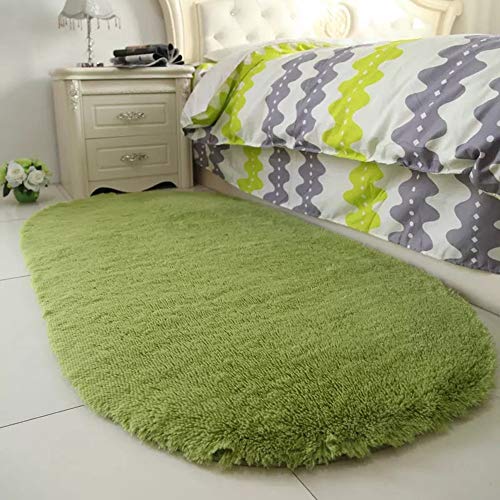 Soft Grass Green Protection Eye Carpet Thick Silky Cute Oval Carpet Long Round Cushion Living Room Home Room Bedroom Bedside Carpet Cozy Size  80160cm