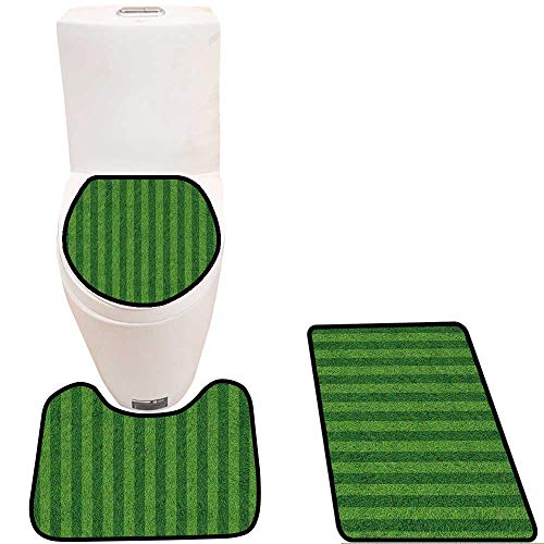 Toilet mat 3 Pieces Microfiber Soft Grass Field Background Non Slip Bathroom