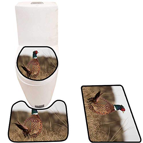 Toilet mat 3 Pieces Microfiber Soft The Grass Pheasant Non Slip Bathroom