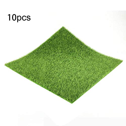 Yugust 10 Pcs Faux Grass Lawns Natural Realistic Looking Artificial Turf Mat for Garden Landscaping Decoration 15 x 15cm