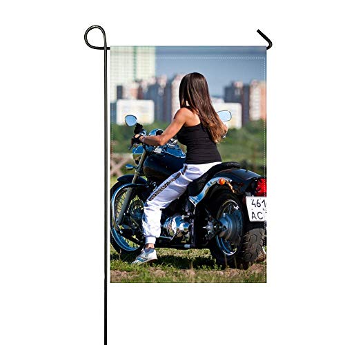 DongGan Garden Flag Brunette Motorcycle Grass Sport 12x18 InchesWithout Flagpole