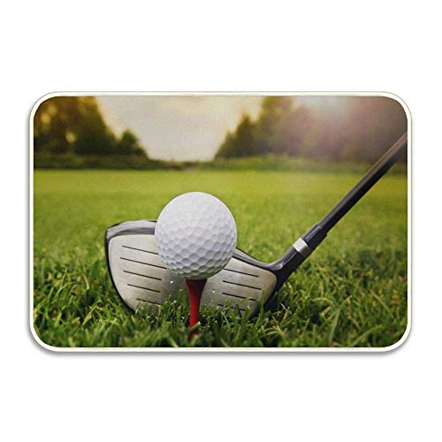 FnLiu Golf Club and Ball On Grass Sport Sunset Entrance Doormat Indoor Bath Door Mat Rug Non-Slip Doormat 236x157 Inch 16X24