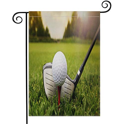 HOOSUNFlagrbfa Golf Club and Ball On Grass Sport Sunset Garden Flag 12 x 18 Inch Garden Yard Flag for Home Seasonal Outdoor Decor