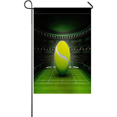 Shine-Home Garden Flag Eye-Catching Yard Banner Green Grass Sport with Huge Tennis Art Print - Double Sided Decorative Flags for Outdoor and House Use 12 x 18 Inches
