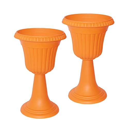 Aleko Tall Plastic Garden Flower Plant Azura Urn Planter Orange Lot Of 2