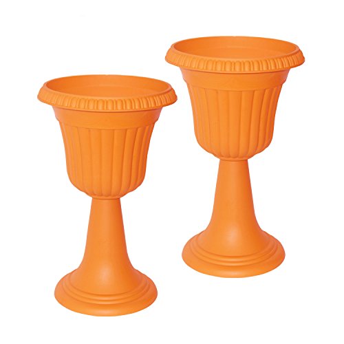 Aleko Tall Plastic Garden Flower Plant Azura Urn Planter Orange Lot Of 2