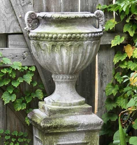 Fluted Beaded Garden Urn White Moss