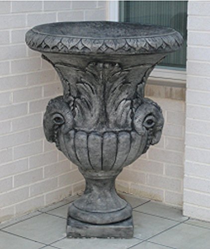 Pack of 2 Ornate Rams Head Cast Stone Concrete Outdoor Garden Urn Planters