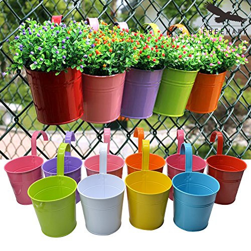 Hanging Flower Potsout Topper Balcony Garden Plant Planter Metal Iron Mini Flower Seedlings Brigade Fence Bucket