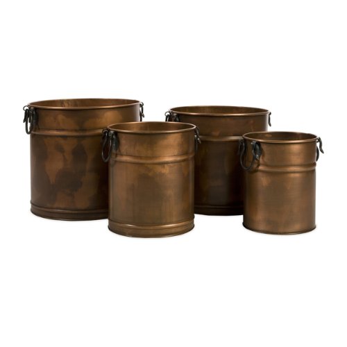 Imax 44135-4 Tauba Round Copper Finish Planter With Iron Handles Set Of 4