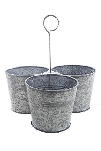 Valentines Day Gifts Rustic Iron Bucket Planter Set Of 3 Attached With Handle - Flower Plant Pot Container - Home