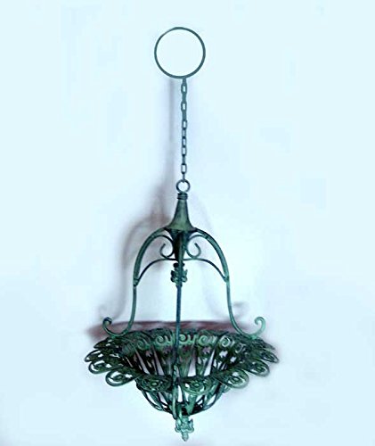 Victorian Large Hanging Planter Mint Green Wrought Iron