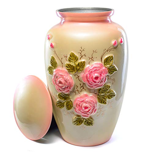 Foreverlane Adult Urn for Human Ashes Beautiful Pink Rose Flower Uniquely Hand-Crafted Large Cremation Funeral Urn for Ashes with Velvet Bag