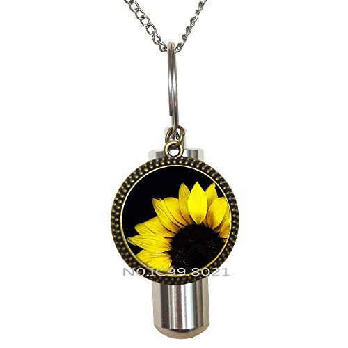 maoqunza Sunflower Cremation Urn Necklace Spring Flowers URNSunflower Charm Flower Cremation Urn Necklace Bridesmaid Cremation Urn Necklace -RG388