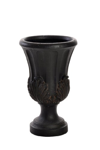 Birdrock Garden Roman Acanthus Urn - Aged Charcoal  Indoor Outdoor Planter Urn