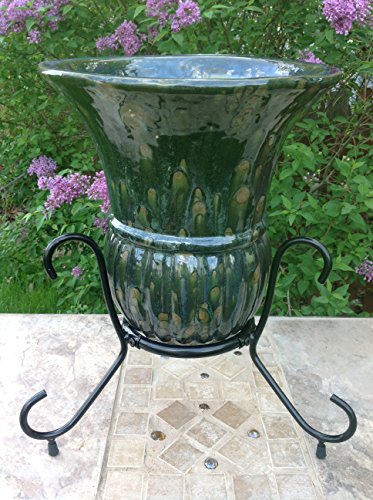 Ceramic Outdoor Urn Planter with Stand - Green