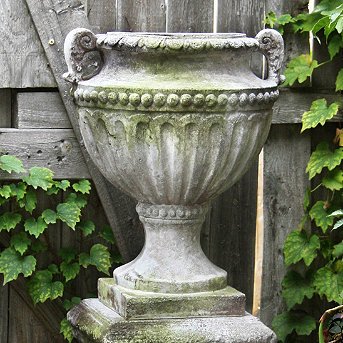 Orlandi Statuary Fiber Stone Fluted and Beaded Outdoor Urn