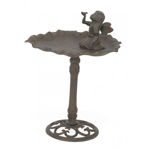 Cast Iron Tall Rustic Birdbath W Sitting Angel Garden Bath Feeder Bird Fairy