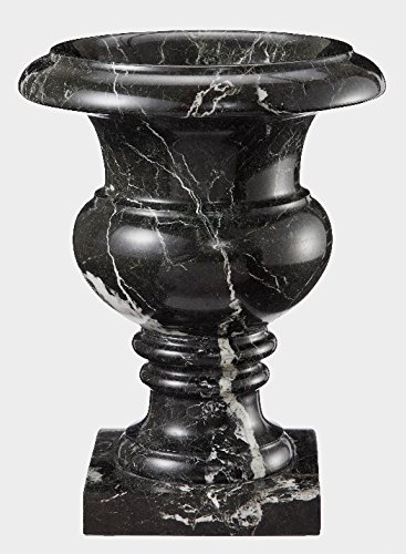 Decorative Black Marble Stone Urn Planter - 10 Inch Tall