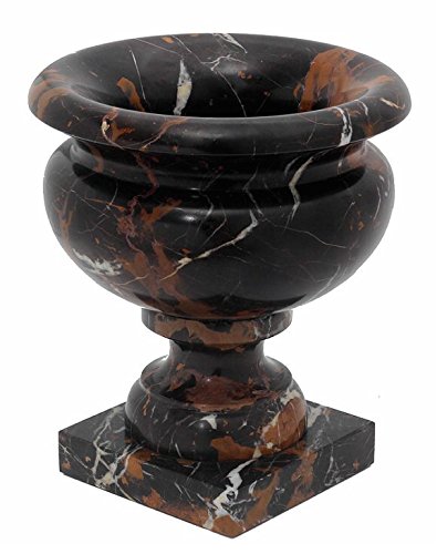 Decorative Black and Brown Marble Stone Planter Urn - 9 Inch Tall