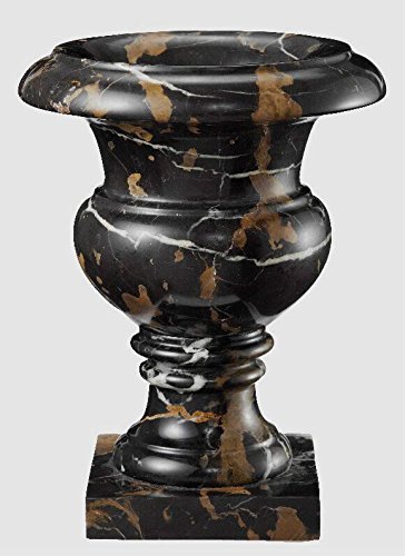 Decorative Black and Brown Marble Stone Urn Planter - 10 Inch Tall