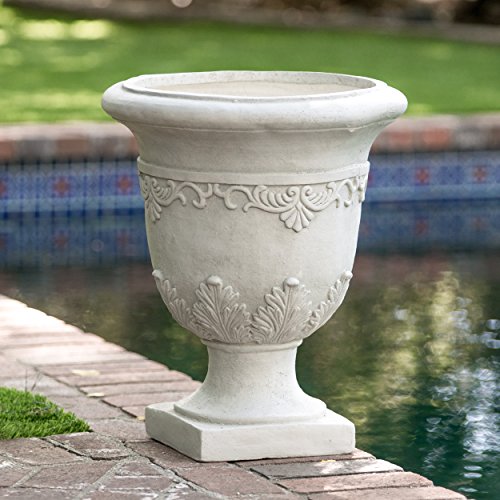 White Indooroutdoor Antique Inspired Quartz Stone Urn Planter