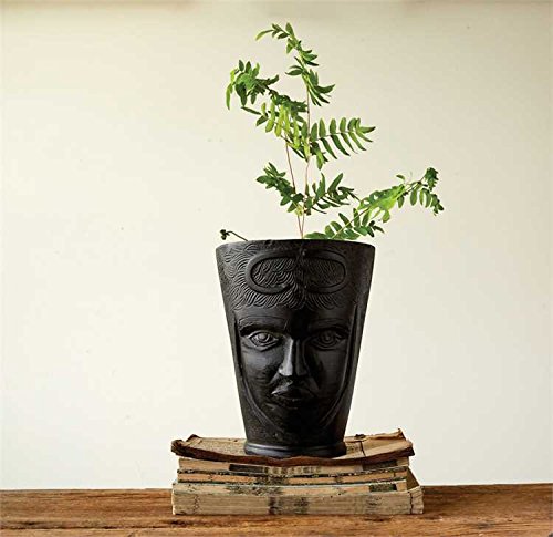 Black Cast Aluminum Planter With Face