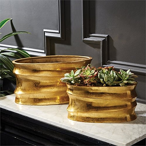 Tozai Golden Wave Set of 2 Aluminum Planters