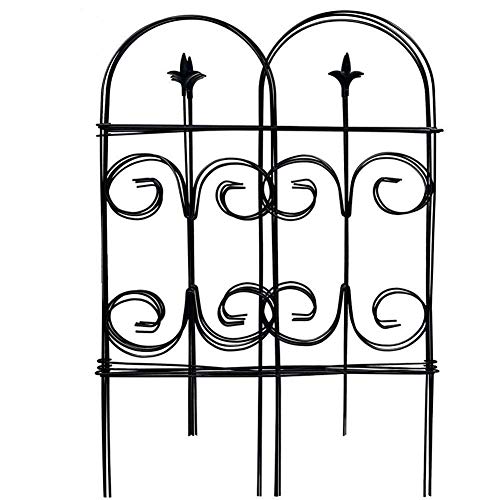 Amagabeli Garden Fence 32in x 10ft Decorative Garden Fencing Rustproof Black Iron Border Fence Panel Edging Metal Wire Fencing Animal Barrier for Outdoor Patio Vinyl Flower Bed Vegetable Folding Fence