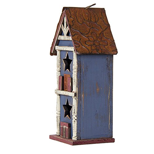 Glitzhome 126 H Hanging Patriotic Two-Tiered Distressed WoodenIron Garden Bird House