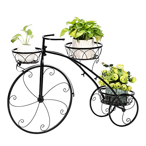 MTFY Garden Plant Stand 3-Tier Iron Plant Stand Bicycle Shape Flower Pot Display Rack Suit for Holding Small Plants and Decors Style-1